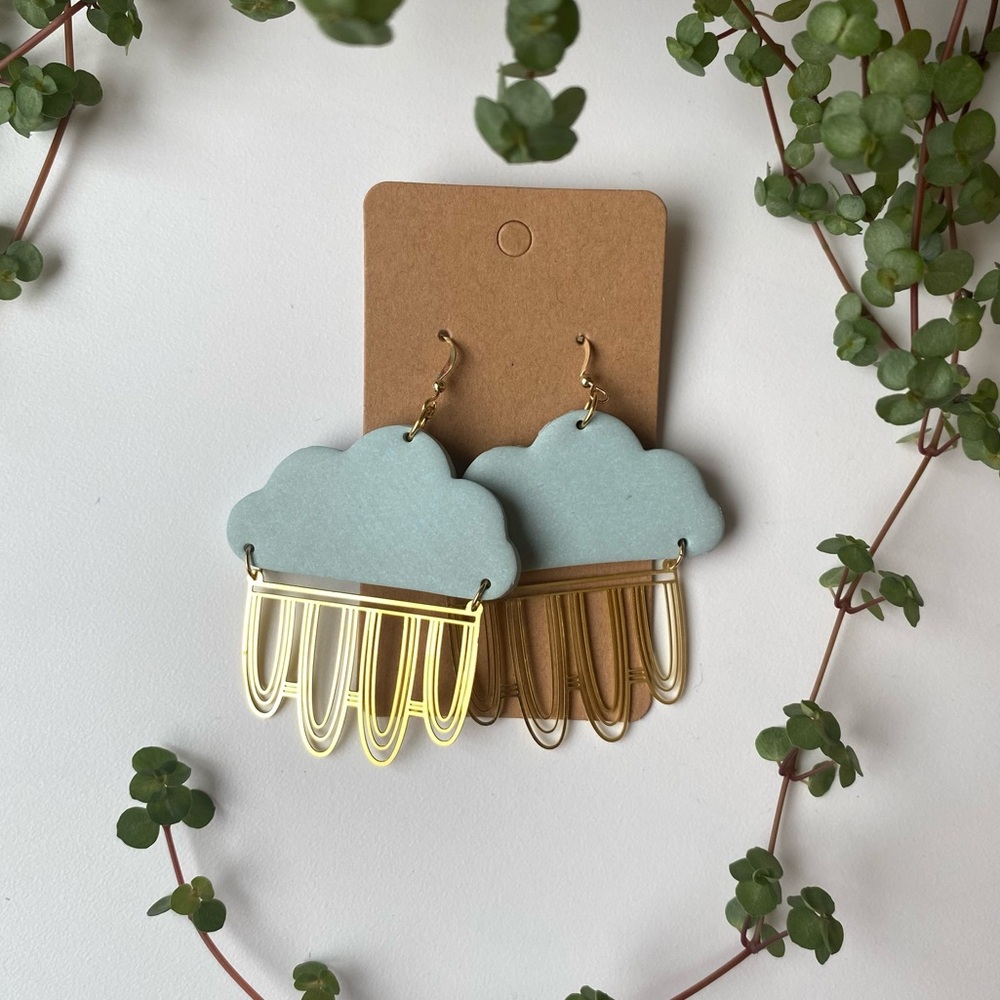 Hand made polymer clay earrings, brass findings, and gold-plated hooks.